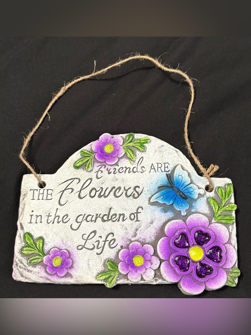 Floral Friends Wall Plaque with Purple Flowers & Blue Butterfly